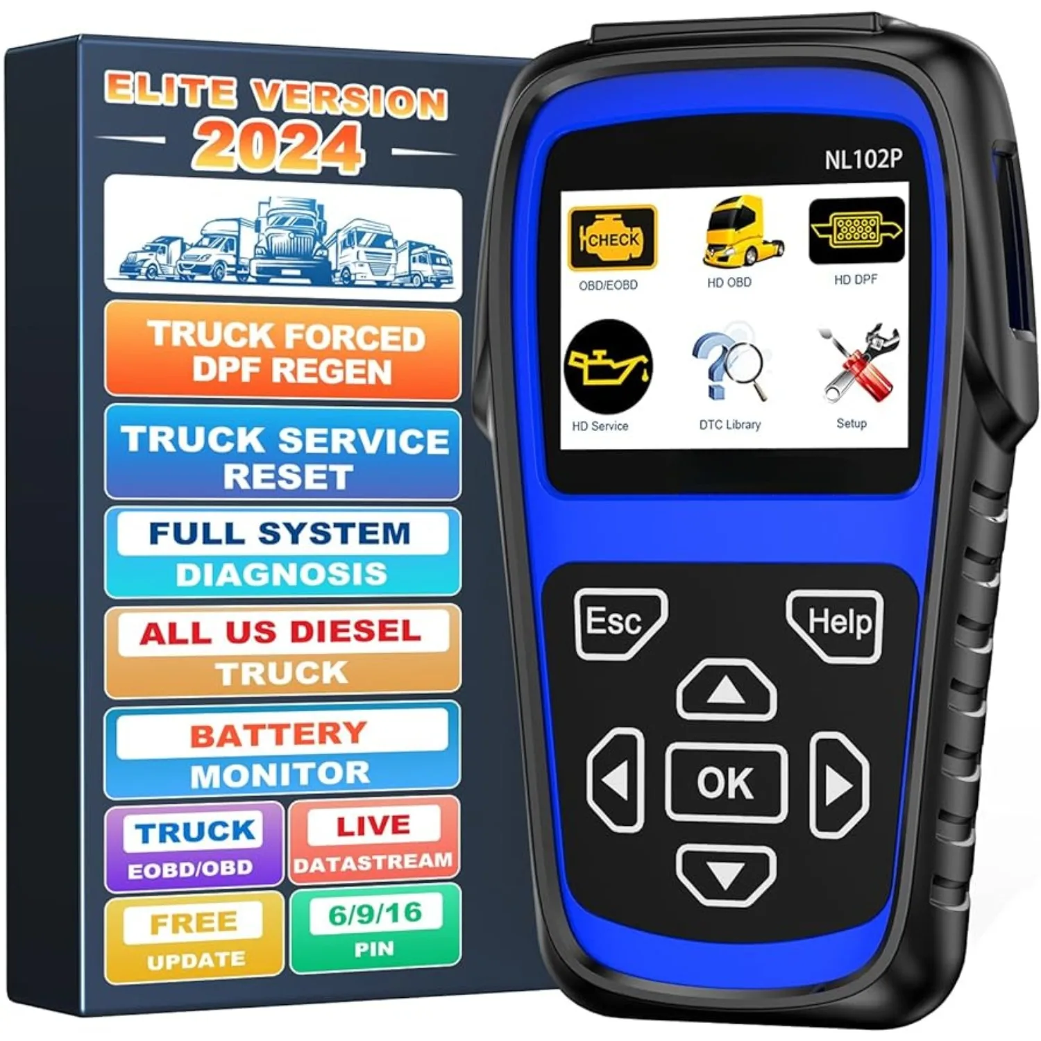 

Full Systems Heavy Duty Truck Scan Tool Force DPF Regen Tool HDOBD Diagnostic Scanner with Oil Reset Sensor Calibration Truck