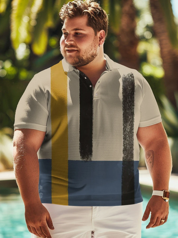 ZOOY (L-9XL) Men\'s Plus Size Chest 202cm Color Block Polo Dot Print Simple Casual Daily Short Sleeve Polo Shirt Top