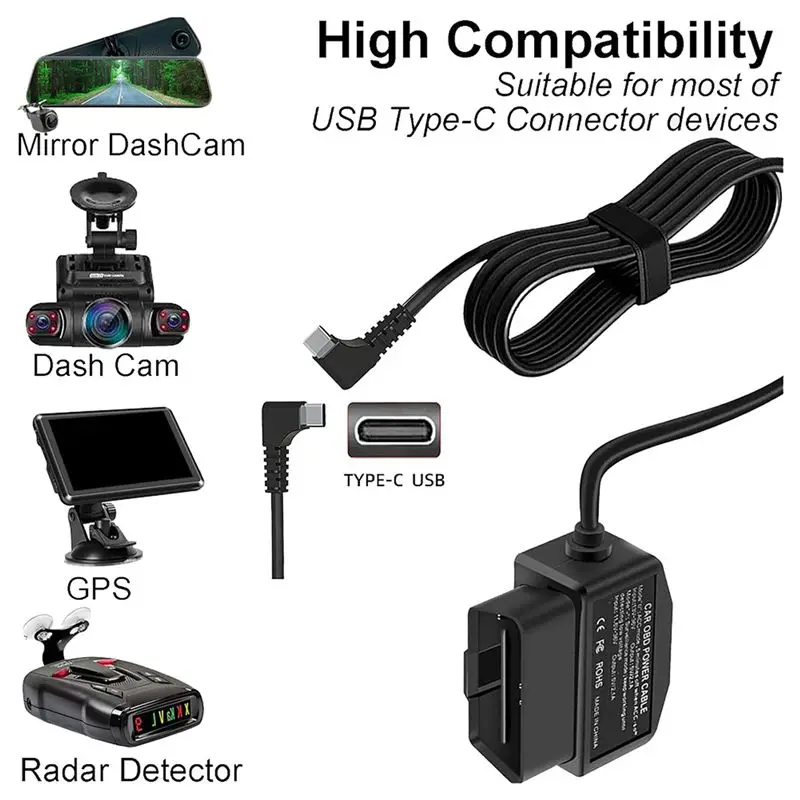 AB56-4X Dash Cam OBD Hardwire Kit,Dash Camera USB Type C Hardwire Kit With OBD Power Cable For Dashcam 12-24V To 5V/3A view 3
