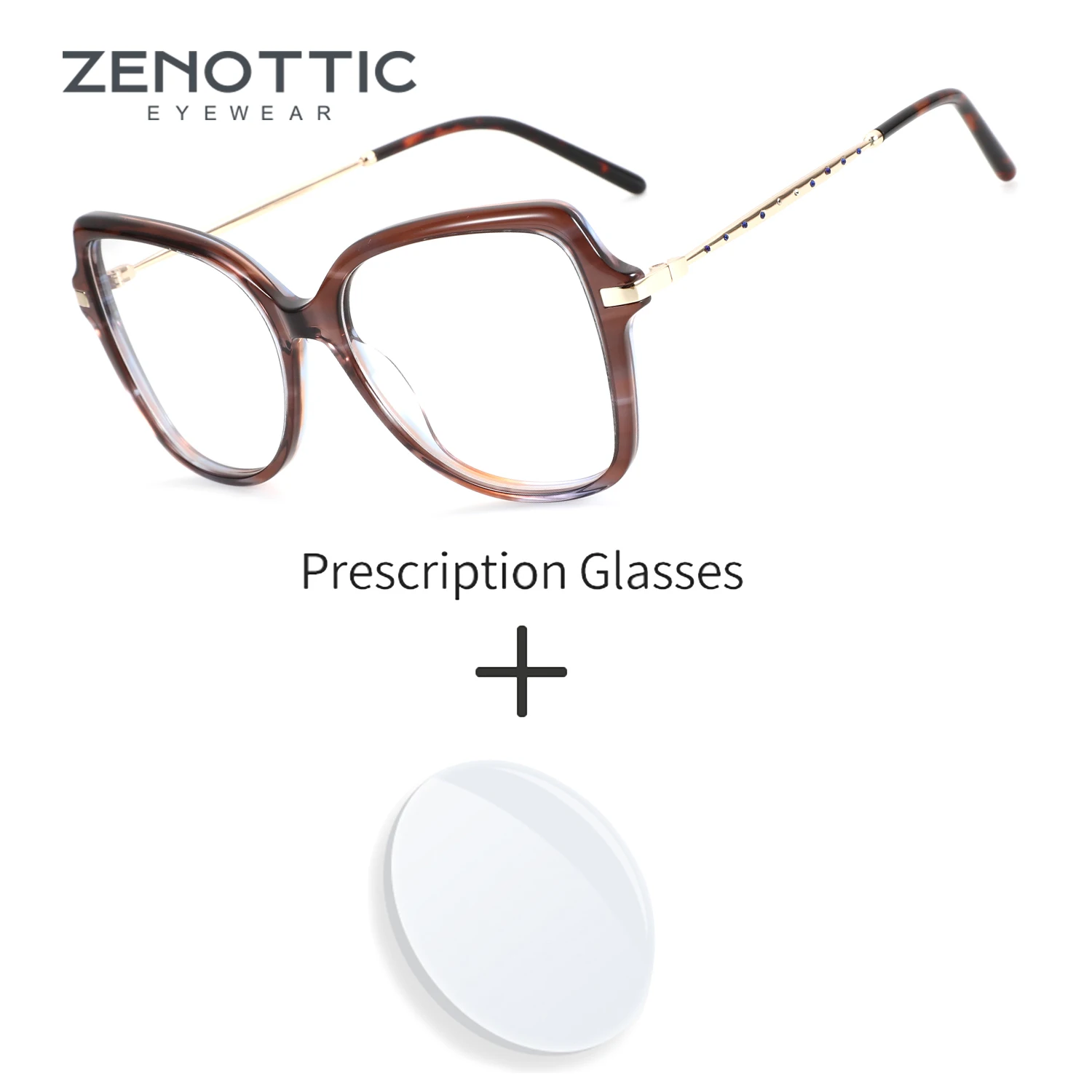 

ZENOTTIC (XL Size) Large Butterfly Frame Prescription Eyeglasses Handmade Acetate Photochromic Progressive Optical Glasses Women
