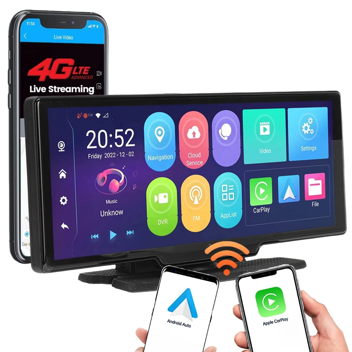 Newest 4G Dashcam Integrated Ai Box Carplay & Android Auto Mirror Link/Google/GPS/FM 10.3Inch 1080P Smart Electronics Dash Cam