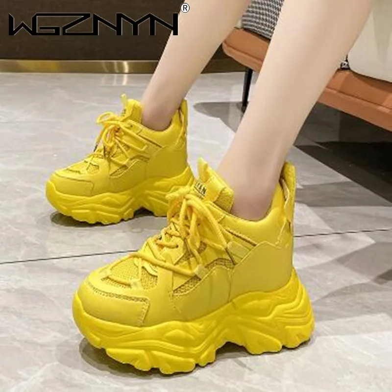 Autumn Orange Platform Sneakers Thick Sole Wedge Heels Women Casual Shoes Lace-up Slip On 2024 Ladies Height Increasing Shoes