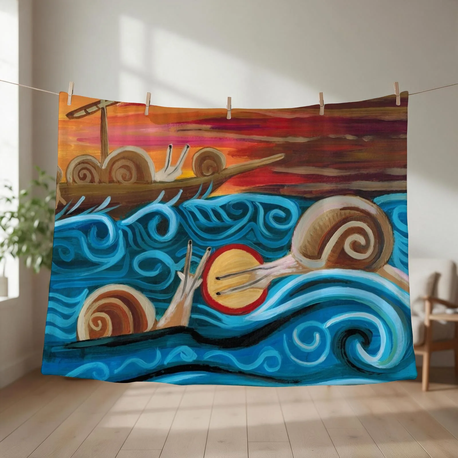 Snail Jesus Walks on Water and Saves Drowning Peter Throw Blanket couch cozy soft plush fuzzy picnic outdoor blanket