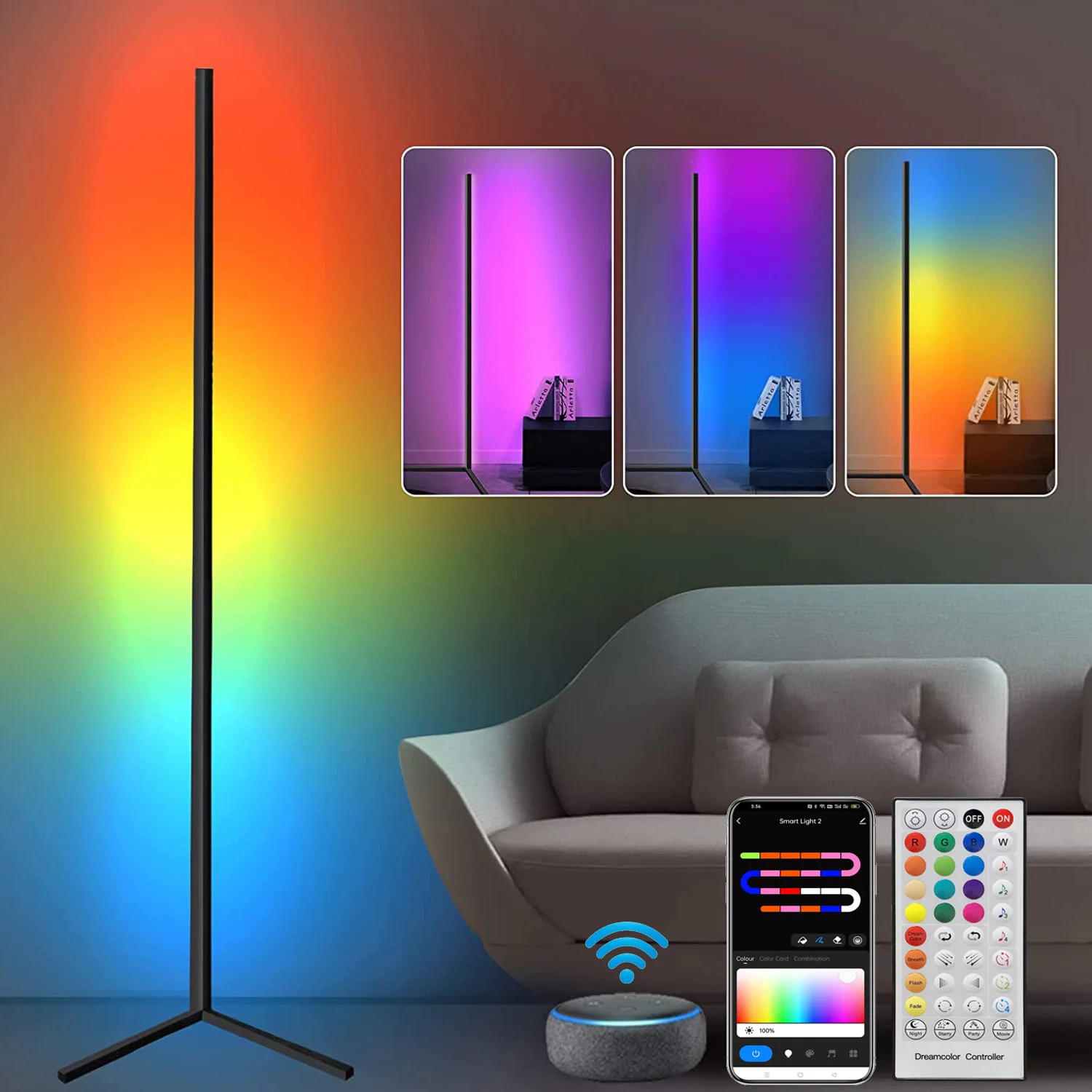 63-calowy listwa świetlna LED RGB z podświetleniem z podświetleniem głosowym Tuya lampa podłogowa muzyka Bluetooth rytmiczna lampa do gier 1.2m