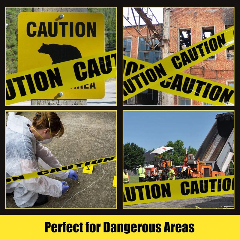 100m/Roll Barricade Safety Tapes With Bold Black Font Text, Maximum Readability For Halloween Decorations Workplace Danger Areas