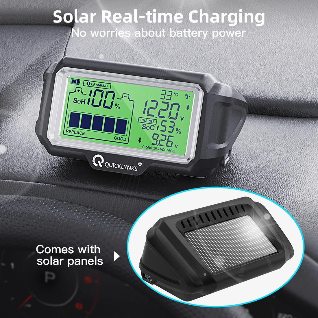 2026 QUICKLYNKS BM5-D Car Battery Tester 12V Battery Monitor Head-Up Display SOH SOC Charging Battery Analyzer Diagnostic Tool