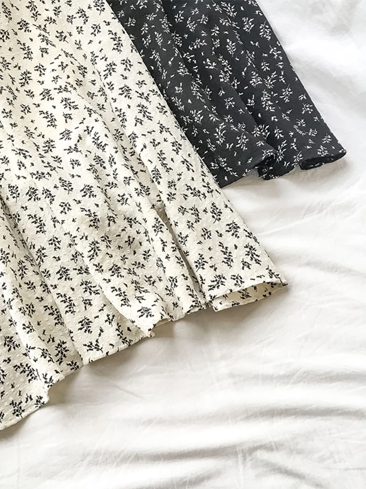 

Fairylike Floral Print Midi Skirt Women's A-Line Skirt High Waist Korean Sle Commute Design Summer New Trend f-length