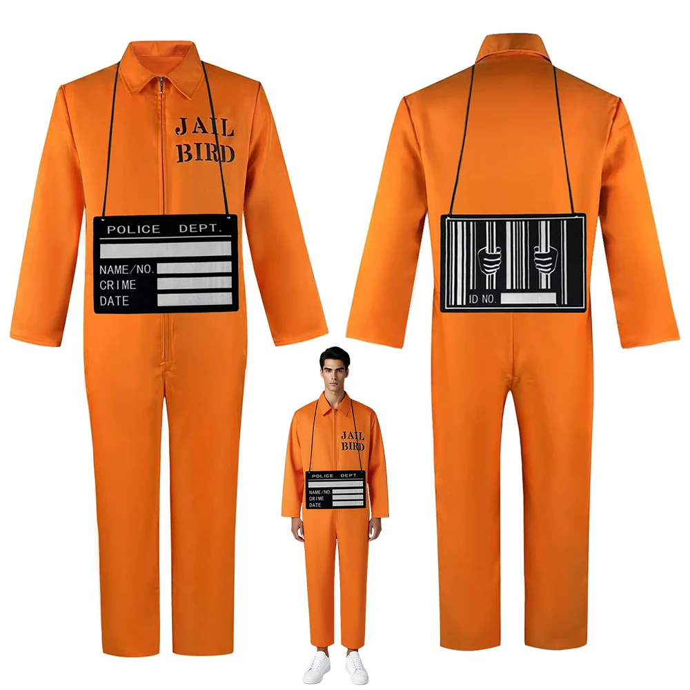 أزياء الهالوين التأثيرية للبالغين، بدلة قفز برتقالية للرجال، بدلة سجين، بدلة سجين، ملابس أداء محجلة