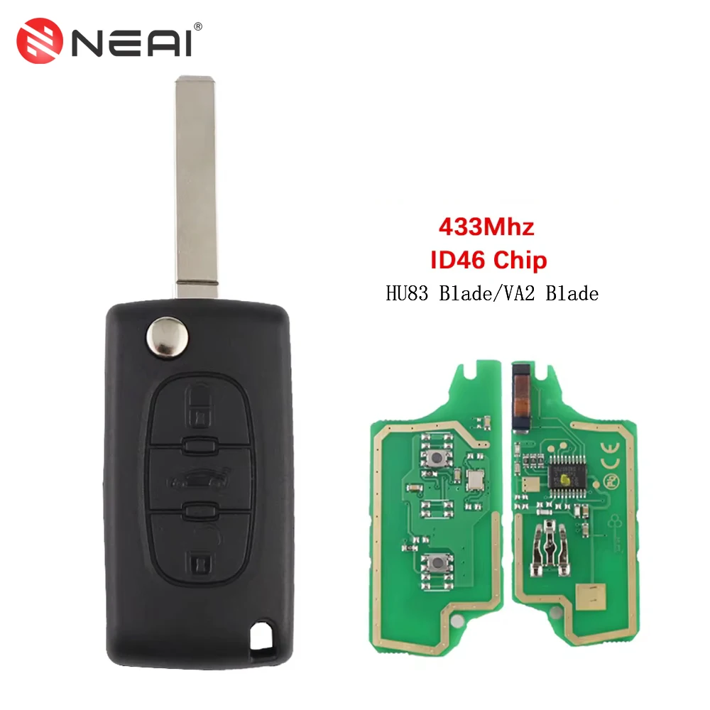 

433MHz FSK ID46 For Peugeot 208 206 207 307 308 407 408 607 807 Partner Remote Car Key For Citroen C2 C3 C4 Berlingo Xsara Flip