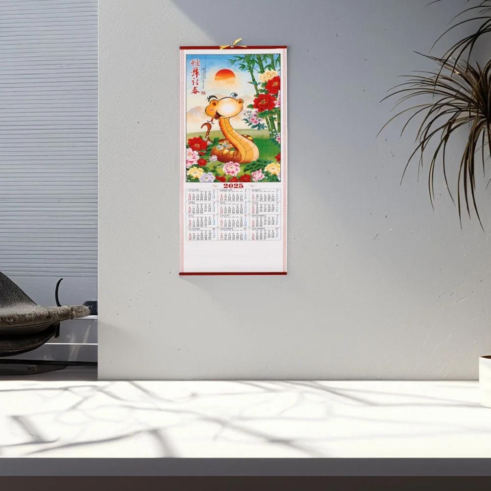 

2 Pcs Hanging Scroll Calendar Wall Monthly Chinese Calendars Yearly Daily Snake Year Exquisite Style Functional Decorative Piece