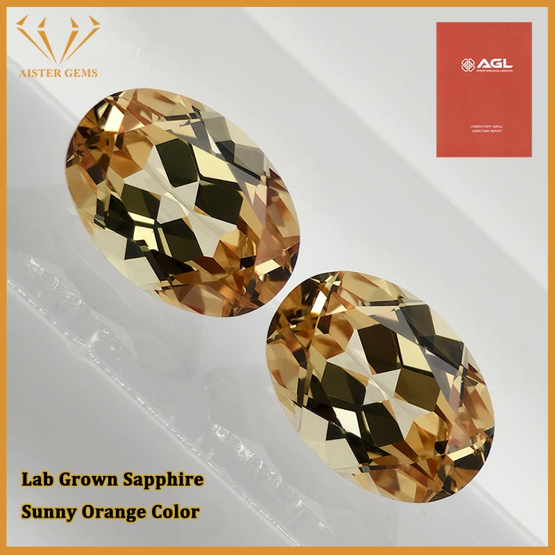

Lab Grown Sapphire Gemstone Oval Shape Sunny Orange Color Lab Sapphire Diamonds for Jewelry Making With AGL Certificate