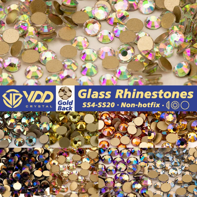 VDD 1440Pcs SS4-SS20 Glass Rhinestones Crystal High Quality Gold Flatback Strass Stones For DIY  Nail Art Crafts Accessories