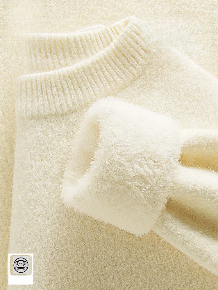 

Men's Winter Thiened Fce Lined Knitted round Ne Sweater Soft eep Velvet Casual Sle Long Sve Top