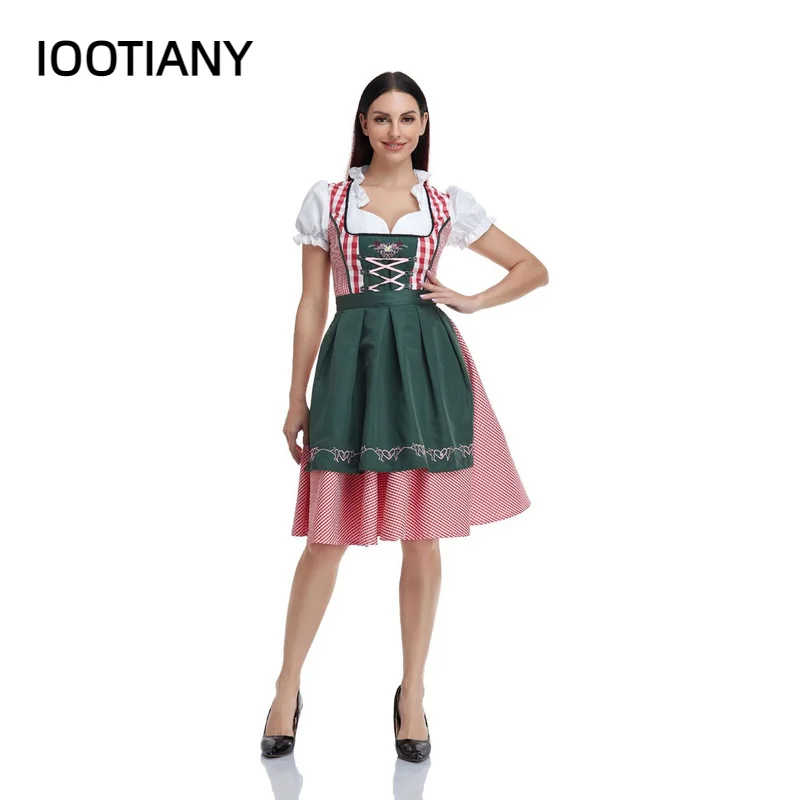 Women's Vintage German Dirndl Dress Traditional Oktoberfest Costumes for Bavarian Halloween Carnival