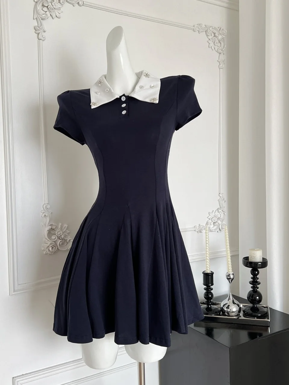 Rétro lourd Du strass Ne ort Sve Dr femmes été pur désir taille cintré minceur t-shirt style décontracté Dr