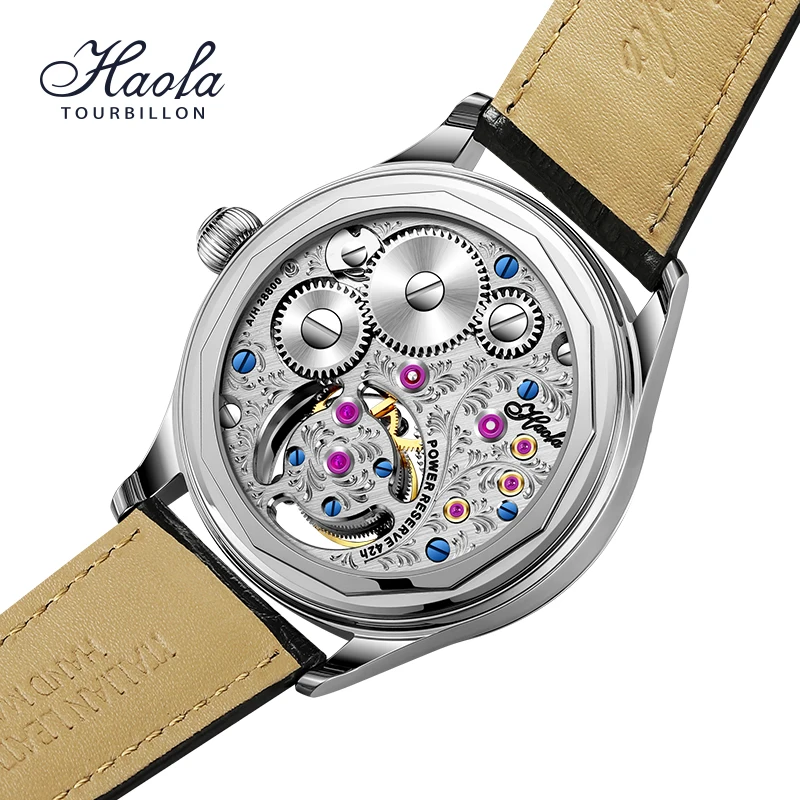 Haofa Manual Skeleton Tourbillon Watch for Men Sapphire Mechanical GMT Moonphase Hollow Watches Men Luxury Casual Business 1035