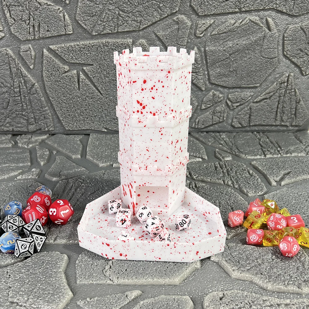 Splatter Effect Dice Rolling Tower Castle Dice Tray Tower for DND RPG COC Running Teams Board Games Accessories