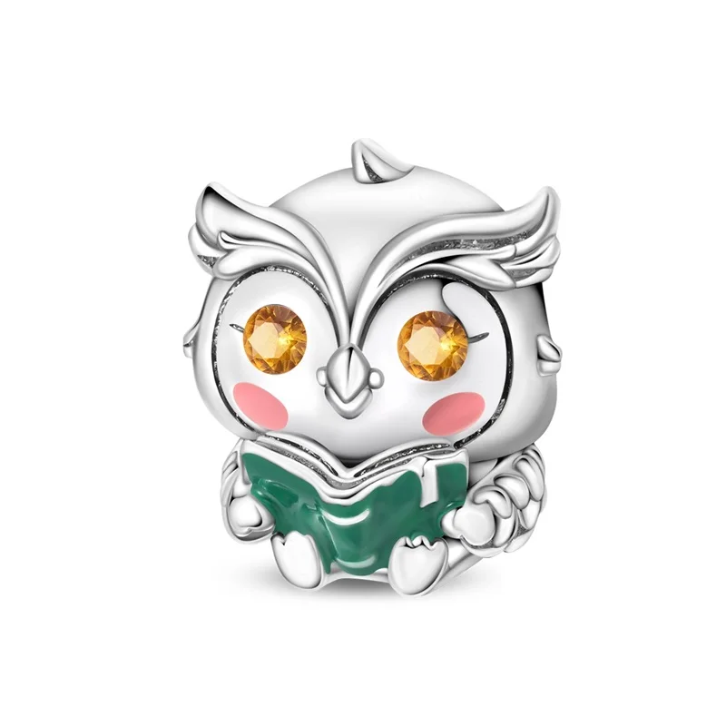 

New 925 Sterling Silver Owl Elementary School Student Charms Beads For Women Fit Original Bracelet DIY Jewelry Gifts