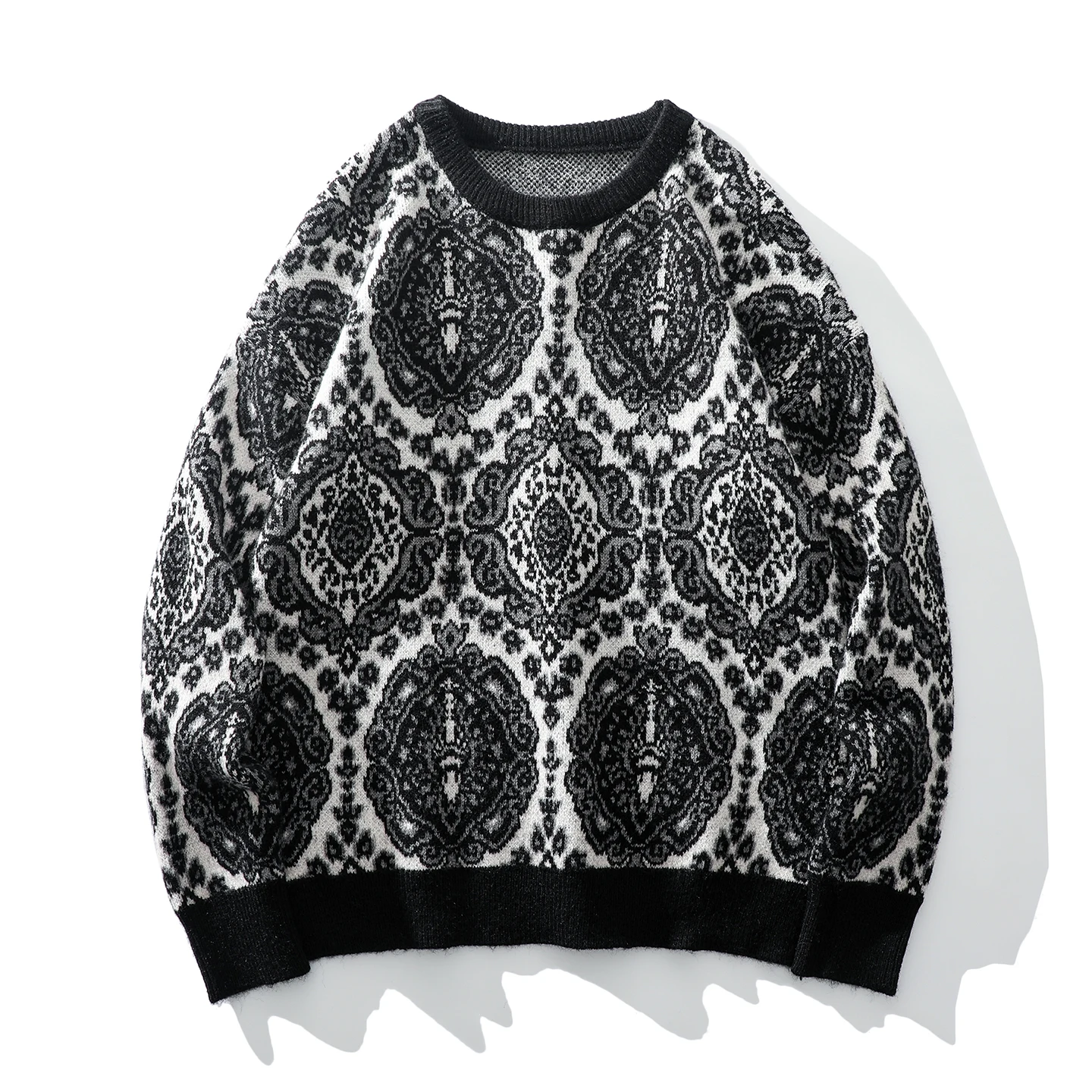 

Thiened Winter Knitted Sweater Men's Vintage Baroque Embroidery Lazy Sle Overhead Faionable Warm Long Sve