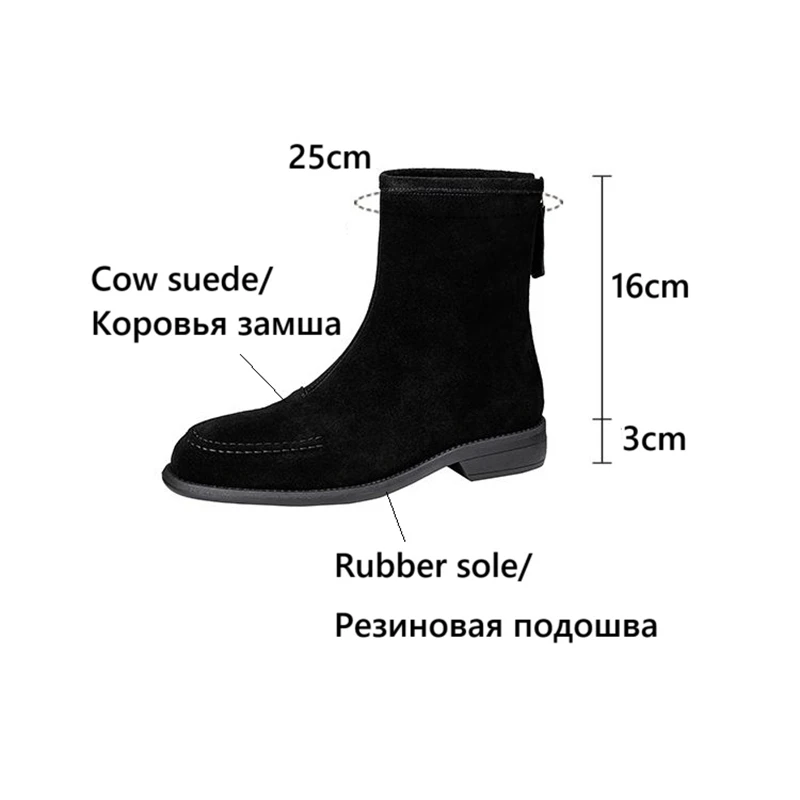 Women's Cow Suede Chelsea Boots - Low Heel Zipper Short Boots