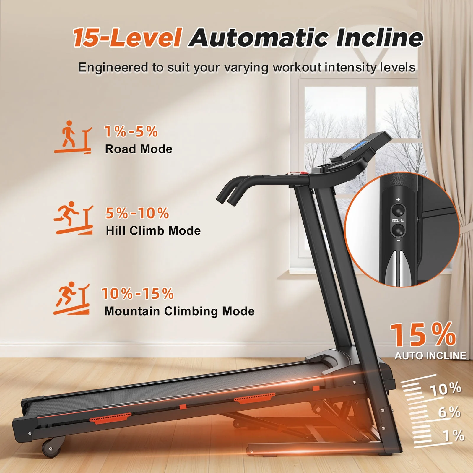 

Home Office Folding Electric Treadmill - 400LBS 3.25HP 15% Auto Incline Up to 8.5 MPH