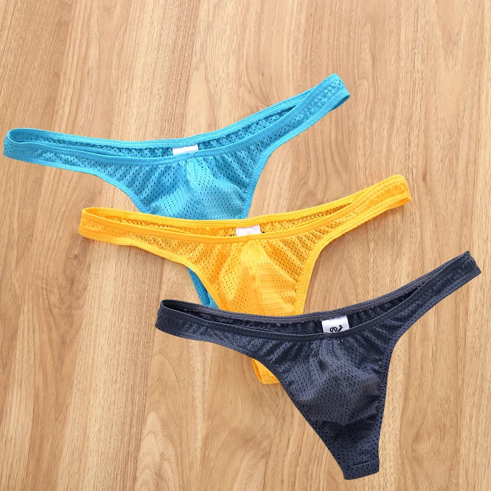 

3pcs Fashion Solid Color Men's Underwear Mesh Men's Boxer Sports Breathable Panties Low Waist Young Sexy Men's Elastic Thong