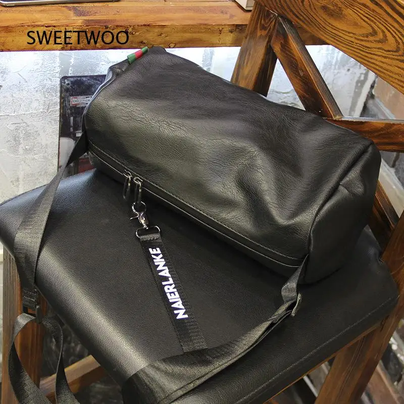 Men Portable Travel Duffel Bag Faux Leather Large Capacity Gym Shoulder Bag Casual Sports Handbag
