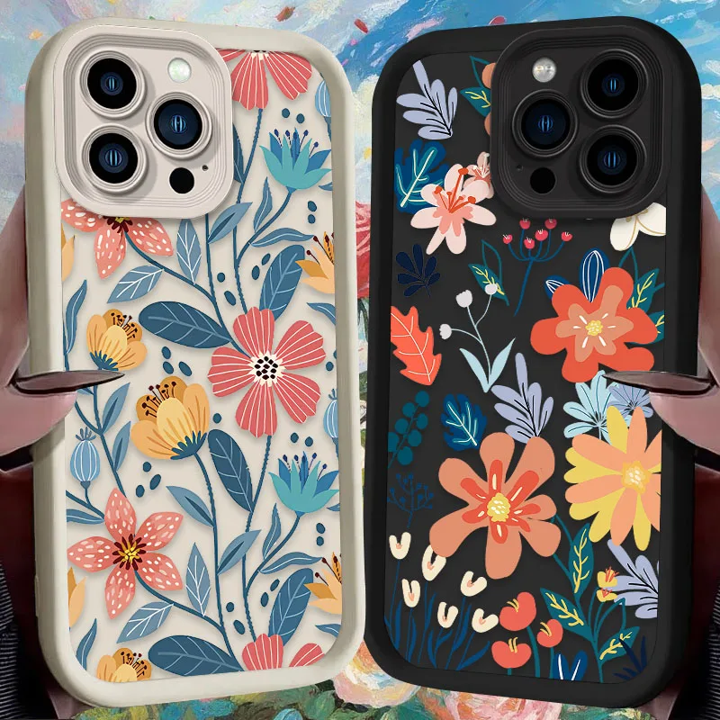 Case For iPhone 16 15 14 13 12 11 Pro Max X XS X S Max XR SE 2020 7 8 Plus Summer Colorful Flower Shockproof Soft Silicone Cover