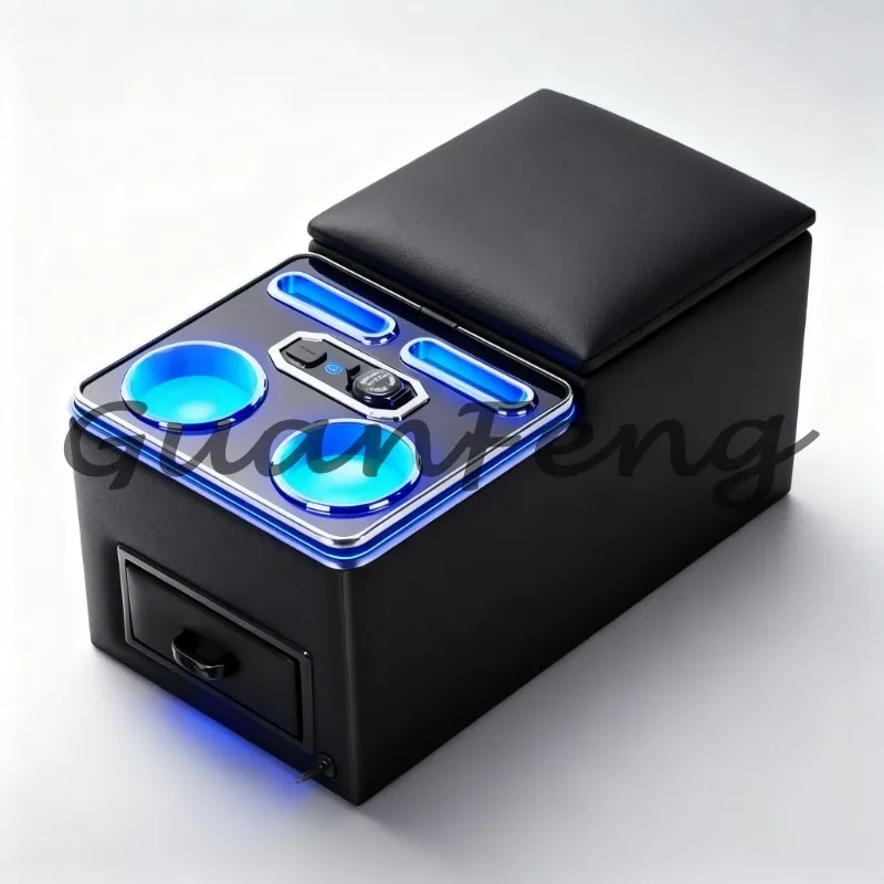 7 Color Mood Light Rear Bench Seat Storage Box Car Center Console Organizer for Minivan Van Truck