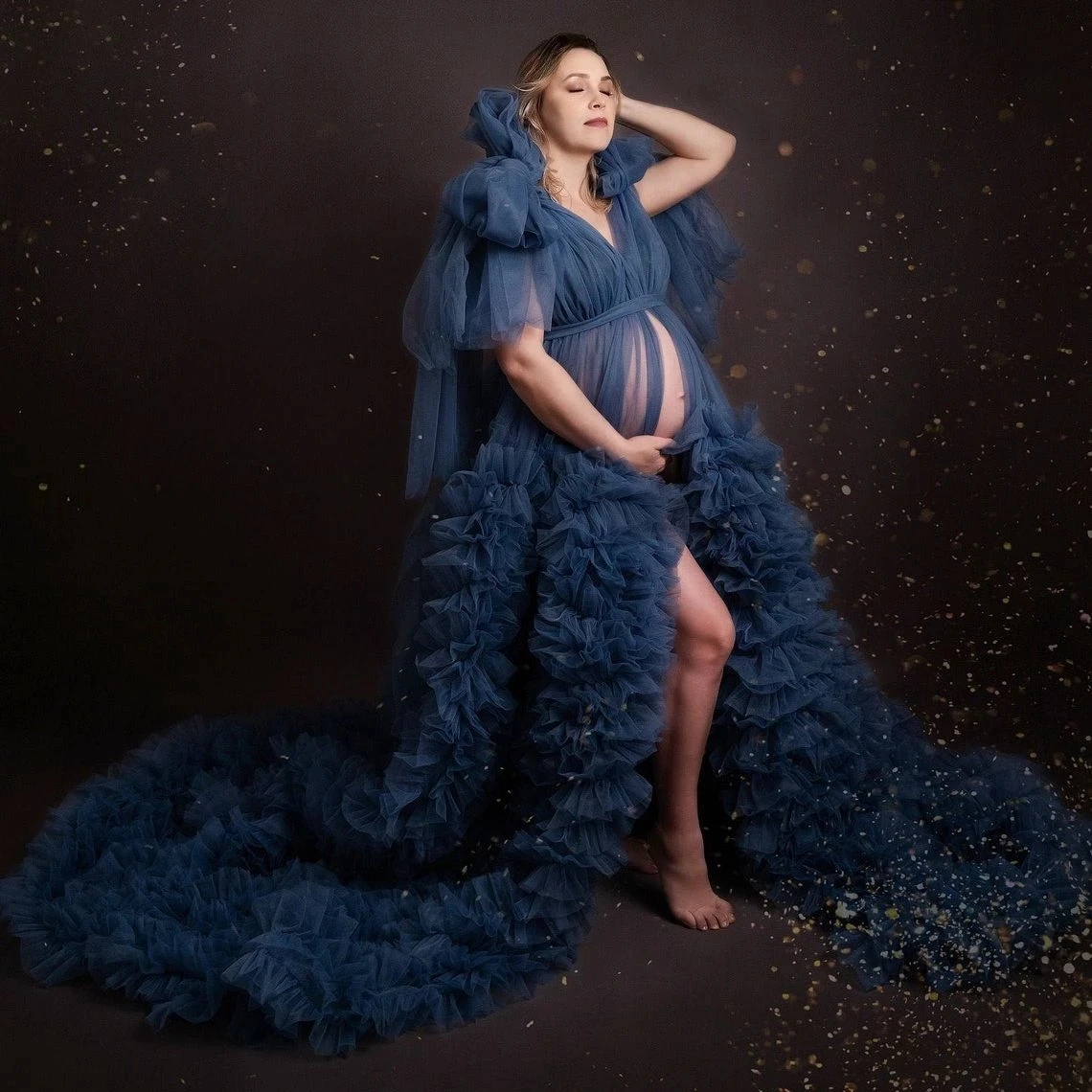 

Темно-синие платья для беременных на выпускной вечер платья для беременных вечернее платье на заказ с многослойными оборками вечернее платье