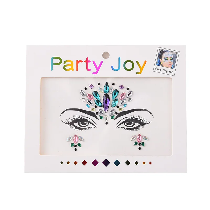 2022 New 3D Colorful Crystal Stickers Music Festival Shiny Face Decoration Party Fashion Acrylic Drill Temporary Tattoo Stickers