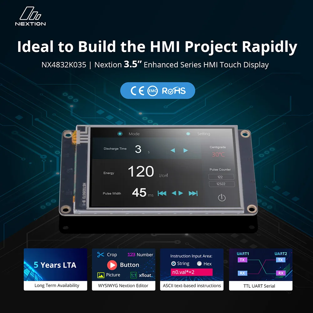 Nextion Enhanced NX4832K035 - Generic 3.5'' 480*320 Built-in RTC / Larger Flash Capacity / Faster MCU Clock HMI Touch Display