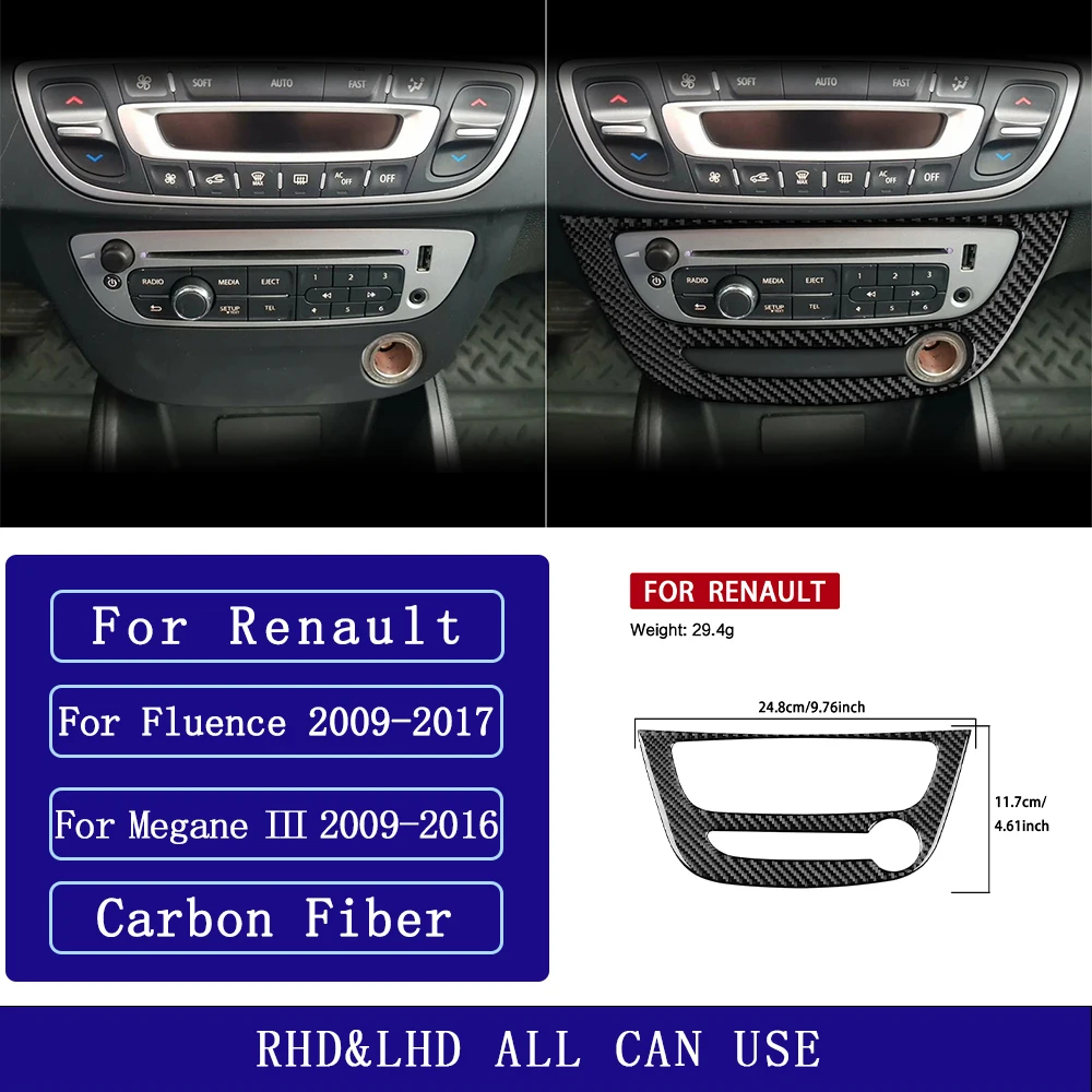 For Renault Fluence Megane 3 RS 2009-2017 Carbon Fiber Central Radio CD Control Panel Car Accessories inside Decorative Stickers