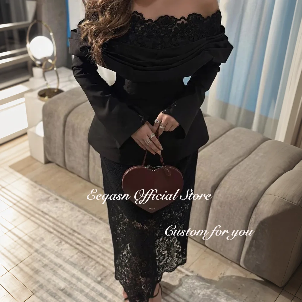 Lace Mermaid Party Dress Evening Black Long Sleeve Gala Robe De Soiree Femmes Elegant Woman Special Occasions Customized