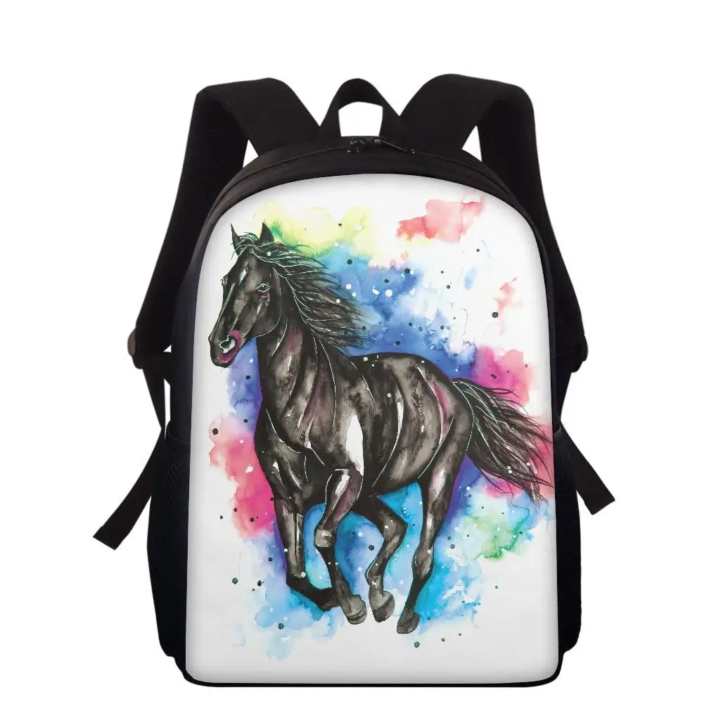 Mochila escolar con estampado de caballos de acuarela para niños y niñas, morral diario de animales de dibujos animados, mochilas escolares de 16 pulgadas, mochilas para adolescentes