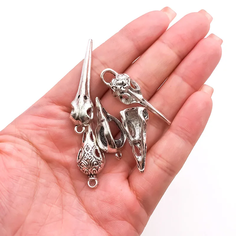 5pcs/Lot Vintage Gothic Halloween Bird Charms Skull Skeleton Head Pendants For DIY Earring Necklace Jewelry Making Supplies