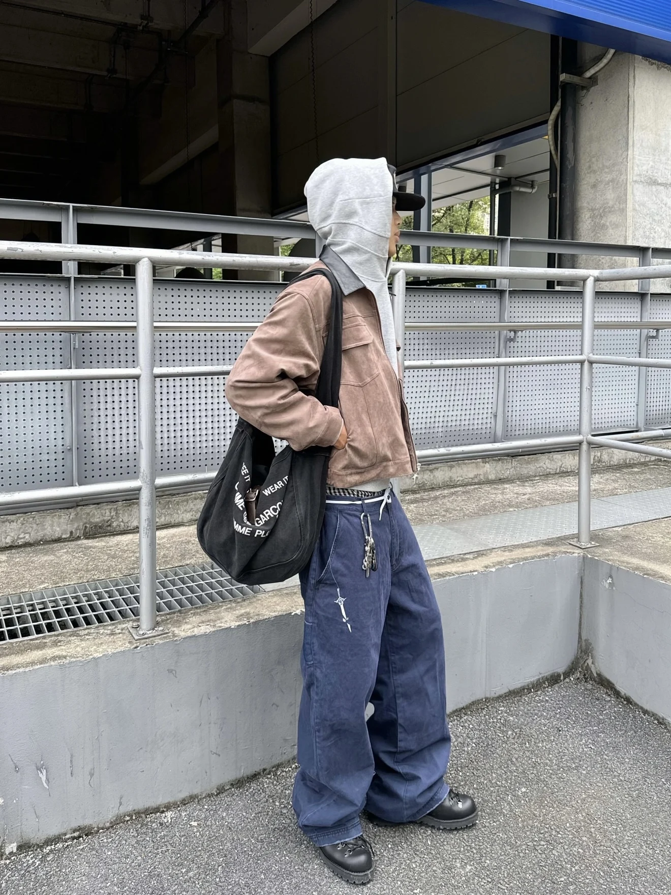 

American Sle Waed Retro Blue Embroidered Men's Jeans CleanFit Street Design Wide Workwear Pants Casual Straight Leg Trousers