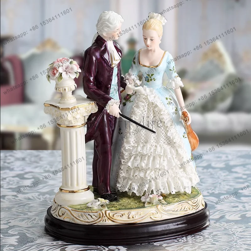 Ceramic puppet wedding gift ornament couple European luxury home jewelry pure handmade high-end