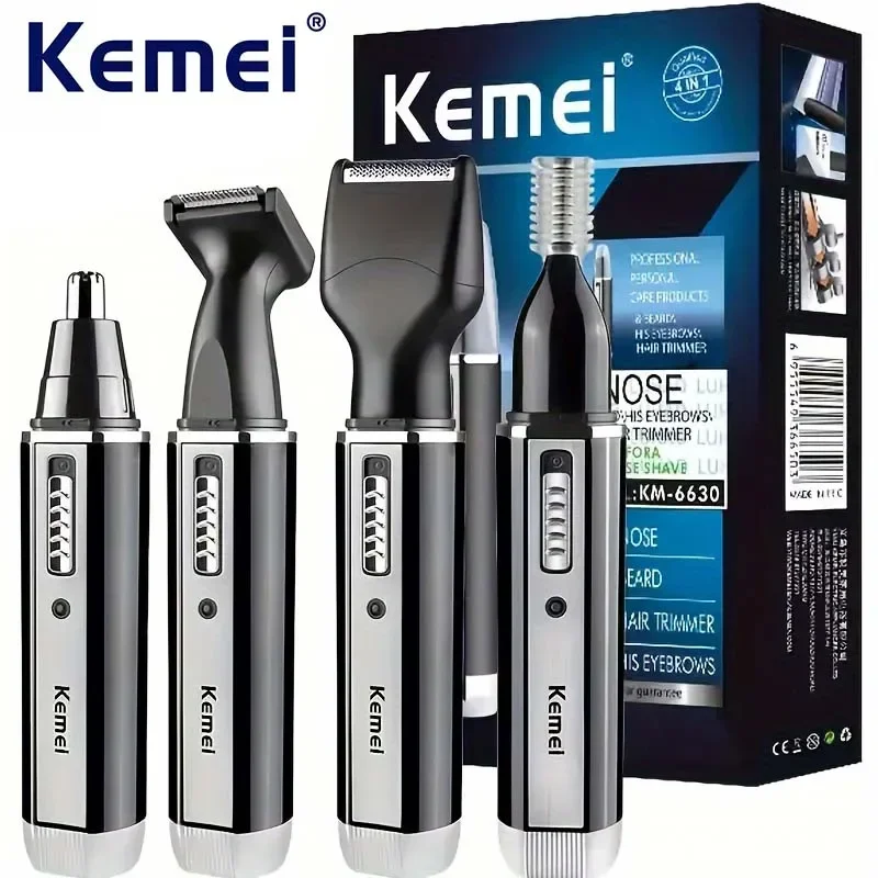 Kemei KM-6630 4-in-1 Professional Electric Rechargeable Nose & Ear Hair Trimmer Shaver for Men's Personal Care Tools Trimmer