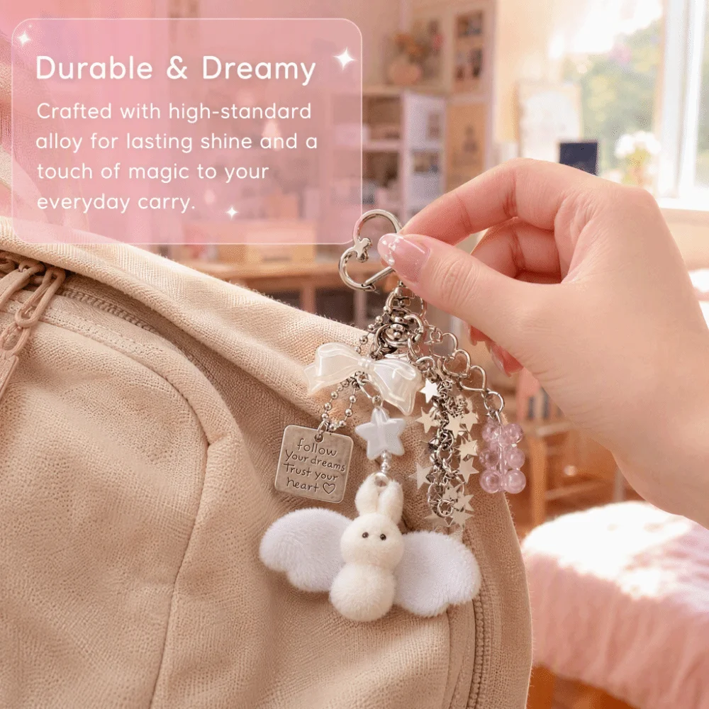 Beaded Design Phone Charms Pendant Angel Wings Shape Rabbit Shape Rabbit Keychain Keychain Attachment Cases Included