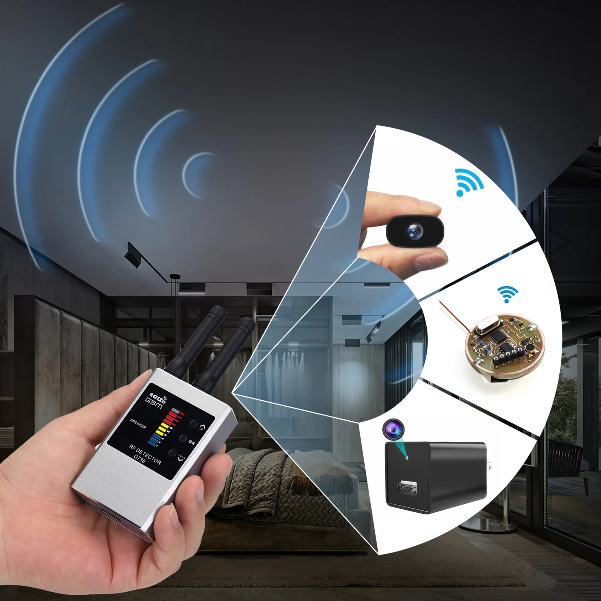 G738 anti spy gadgets RF Detector, Guard Privacy in Various Scenarios, Detect Hidden Cameras/Bugs, Adjustable Sensitivity