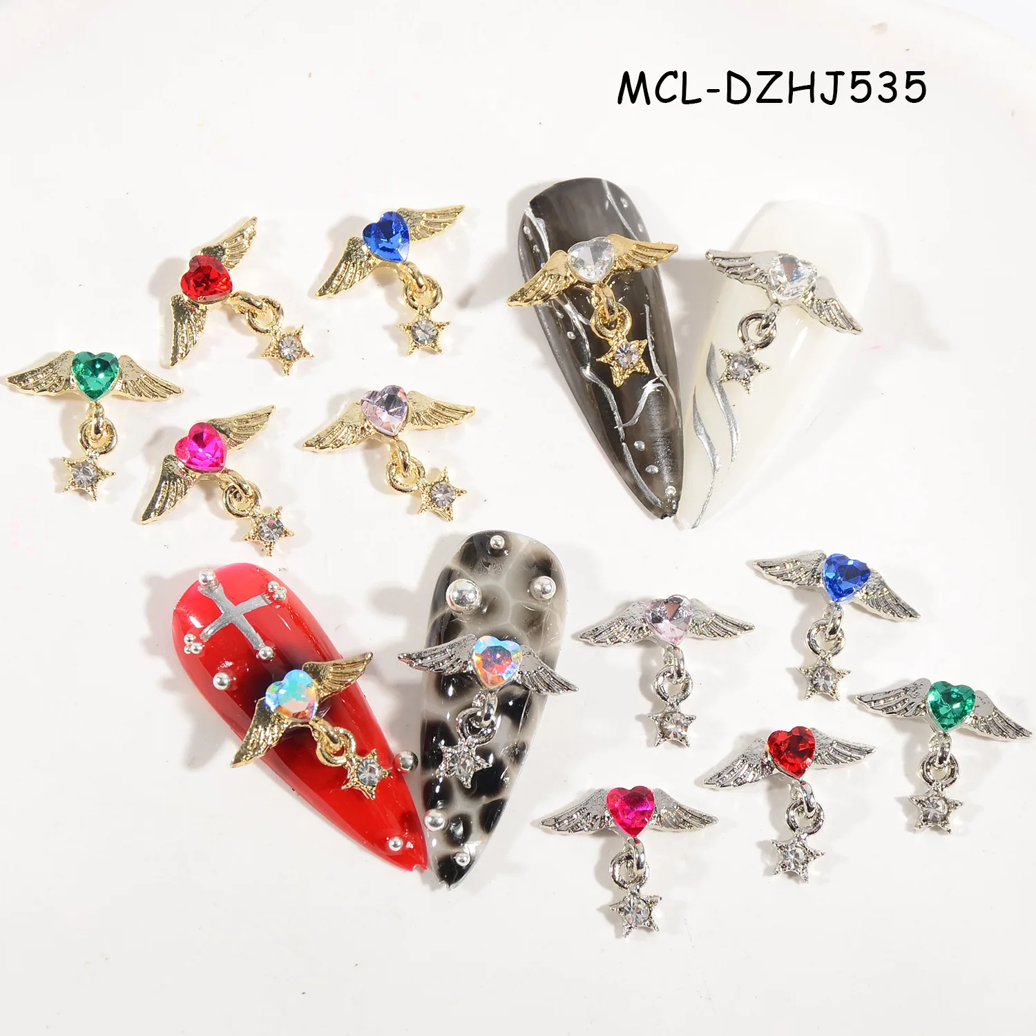 20PCS Colorful Alloy 3D Rhinestone Love Nail Art Decorations DIY Hollow Out Micro Inlaid Diamond Nail Accessories