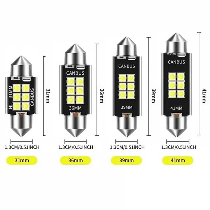 

100PCS LED Canbus Festoon 31mm/36mm/39mm/41mm 3030-6SMD Bulb 12V Auto Interior Reading Lamp License Plate Lights Car Dome Bulbs