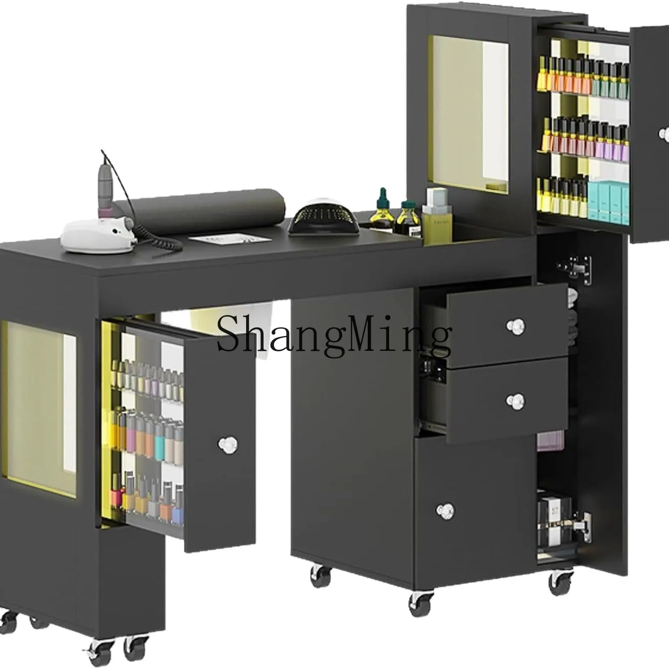 CL مع خزانة عرض LED قابلة للقفل، درج مجمع الغبار لطاولة الأظافر