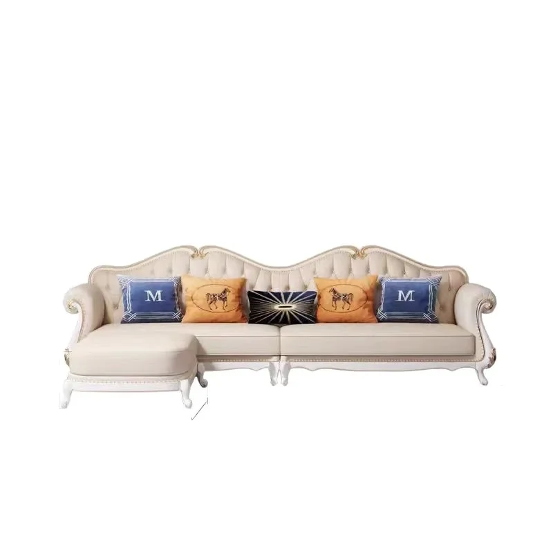 American-style light luxury , living room, solid wood furniture sofa, simple villa, first floor cowhide modular sofa