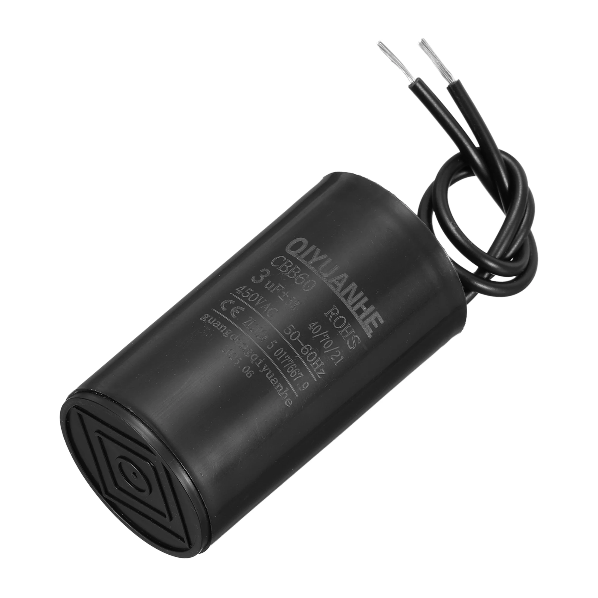1/2Pcs CBB60 Run Capacitor 3-120uF 450V AC 2 Wires 50/60Hz Cylinder Motor Running Capacitor for Air Compressor Water Pump Black
