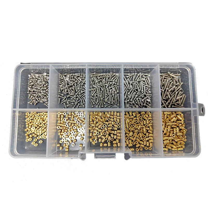 M1.4 M1.6 M2 M2.5 Brass Heat Insert Nut Phillips Screw Set Hot Melt Knurled Metric Thread Embedded Insertnut For Plastic Parts