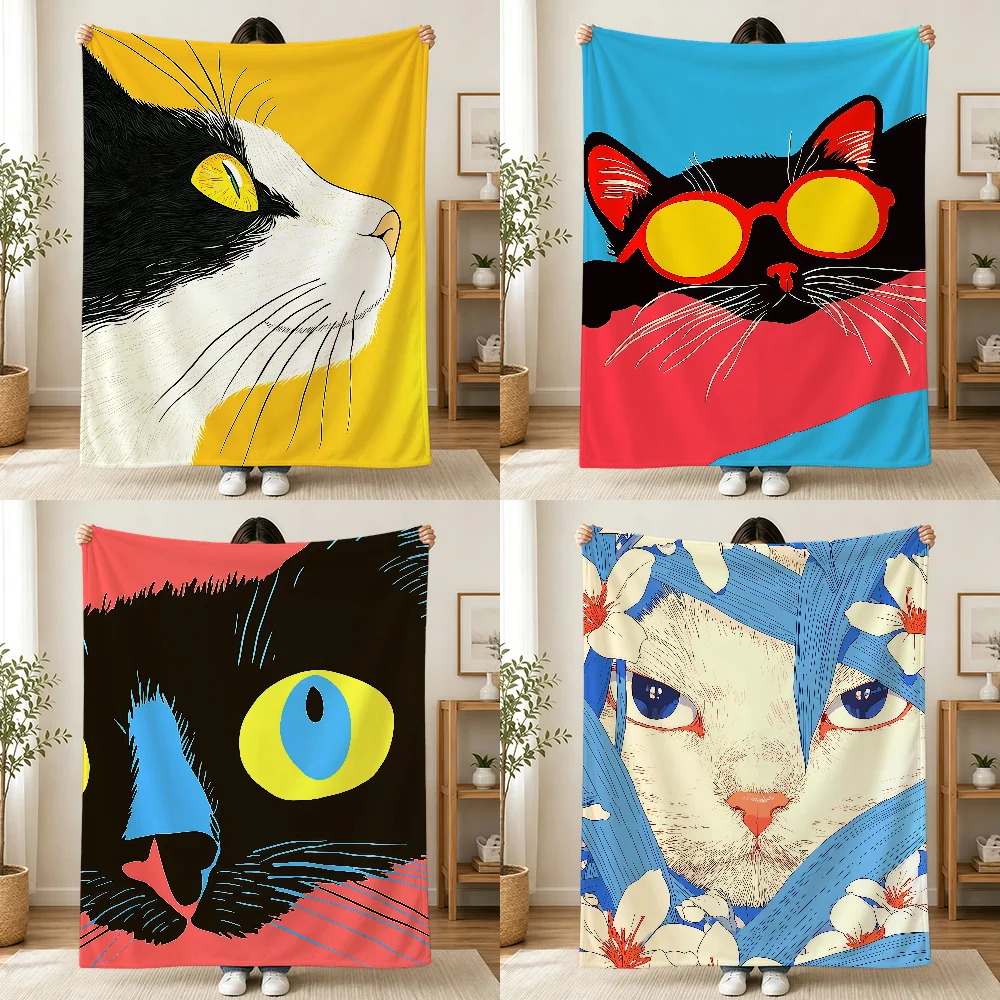 Cat Art Cool Blanket Printed Flannel Soft Warm Cozy Season Nap Bed Sofa Travel Camping Gift Adults Kids