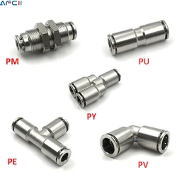 Pneumatic Air Hose Fitting PU PV PE PM PY Brass Metal Quick Coupling 4 6 8 10 12mm Nickel Plated High Pressure Tube Connector