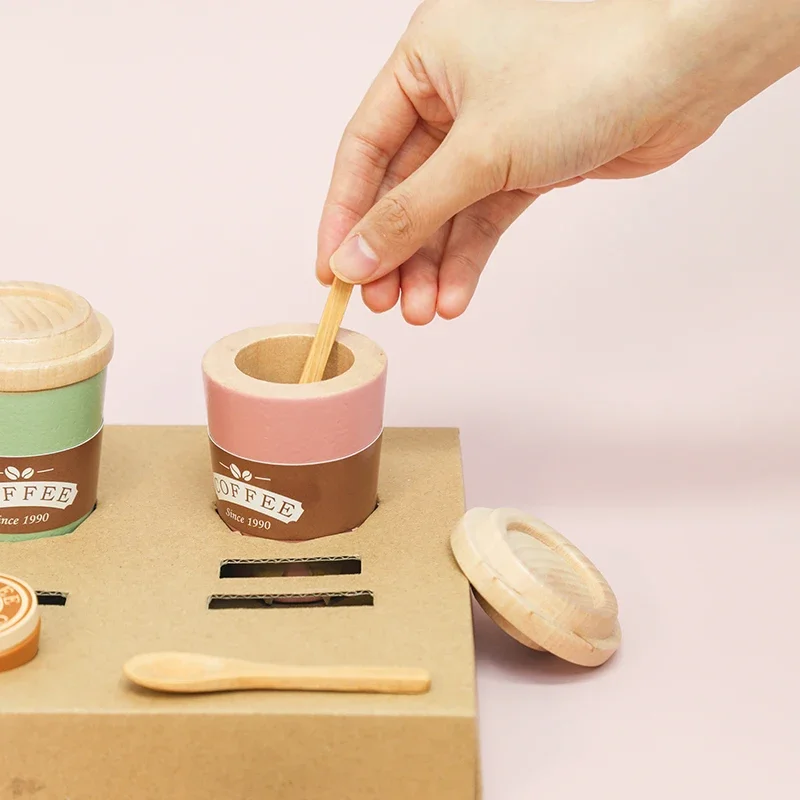 Play Children Simulation Creative Coffee Set Early Educational Afternoon Tea Role Playing Toys for Kids Wooden